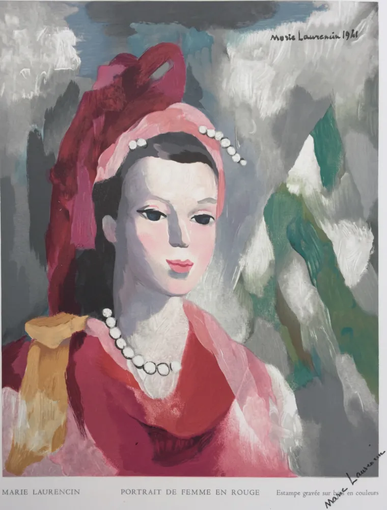 Xilogravura Laurencin - Portrait de Femme en rouge