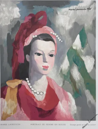 Xilogravura Laurencin - Portrait de Femme en rouge