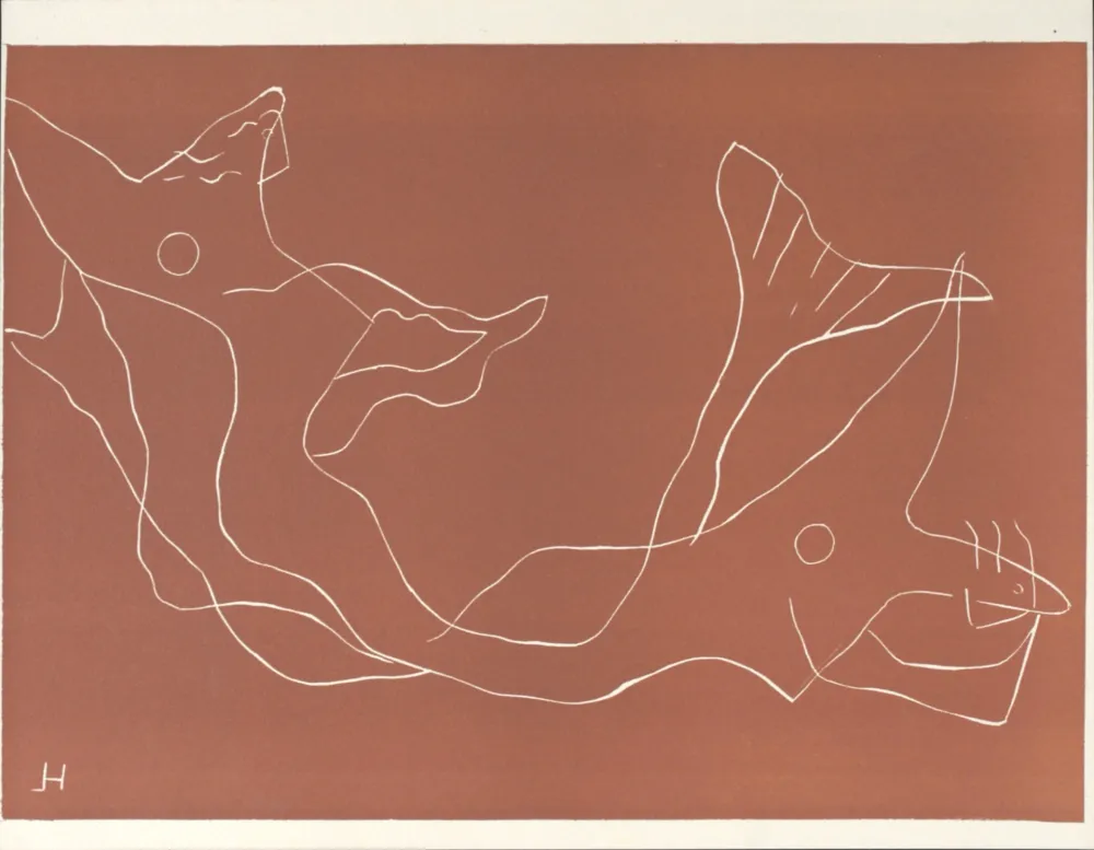 Linogravura Laurens - Deux sirènes, 1959