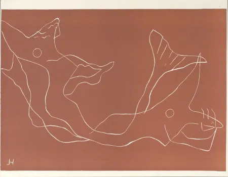 Linogravura Laurens - Deux sirènes, 1959