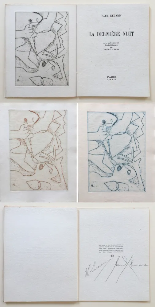 Livro Ilustrado Laurens - Paul Éluard : La Dernière Nuit. Avec un frontispice gravé par Henri Laurens (1942).