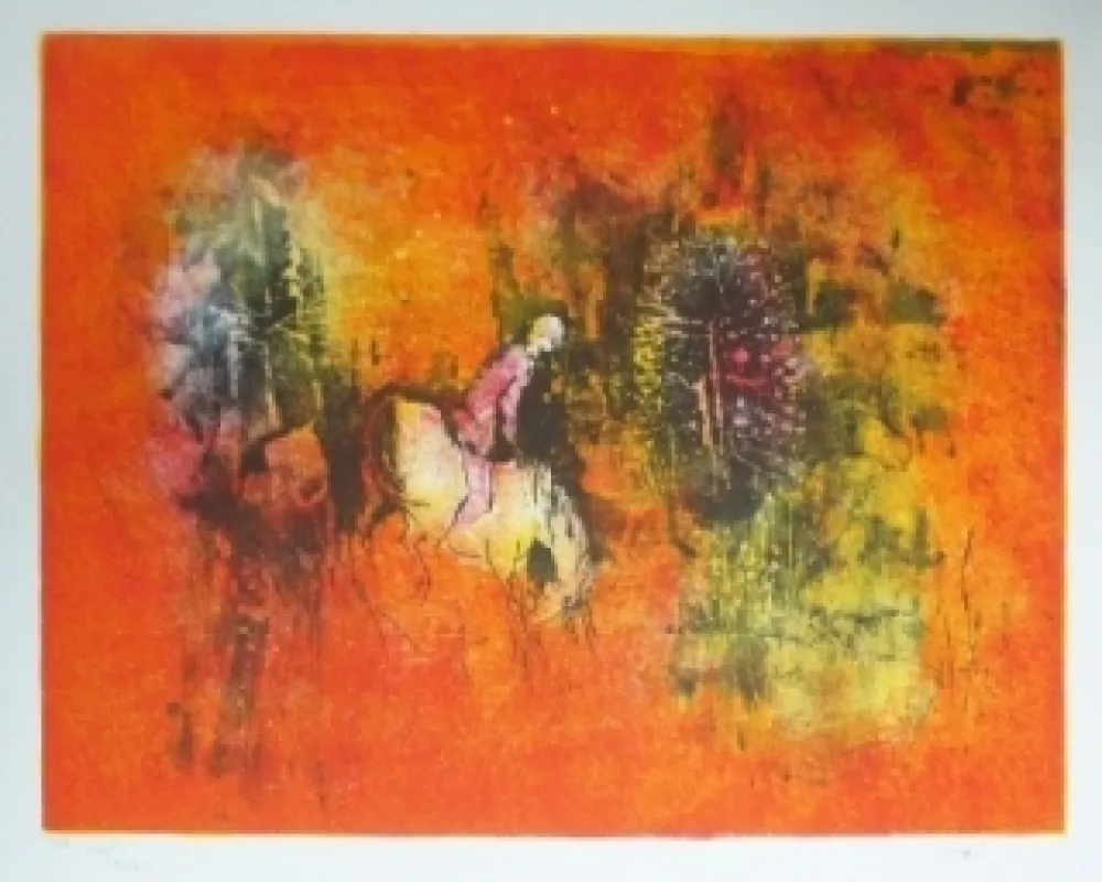 Litografia Lebadang - Cavalier dans la forêt