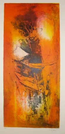 Litografia Lebadang - Jonques amarées