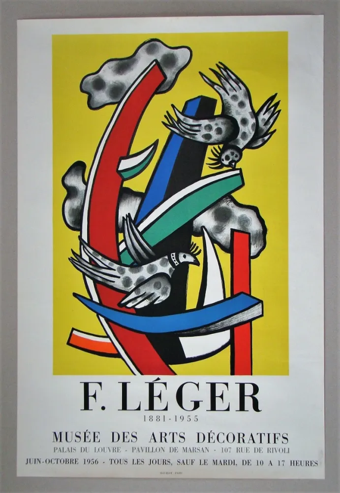 Cartaz Leger - Composition aux deux oiseaux sur fond jaune, 1955
