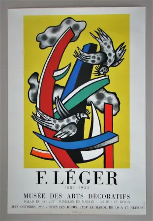 Cartaz Leger - Composition aux deux oiseaux sur fond jaune, 1955