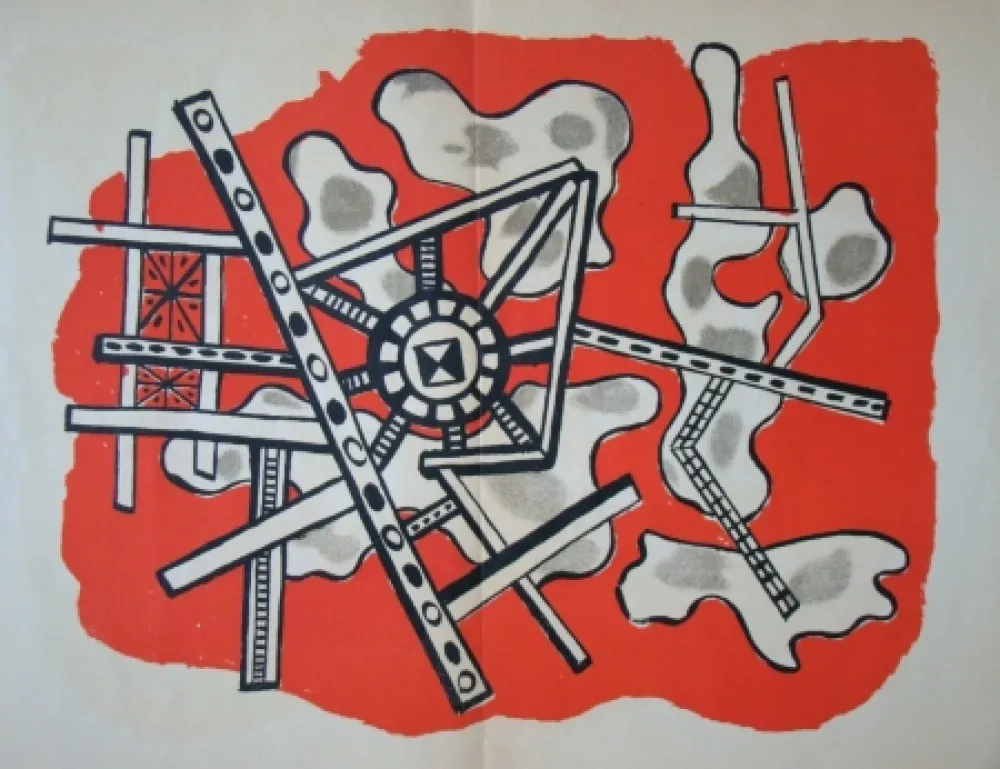 Litografia Leger - Construction sur fond rouge