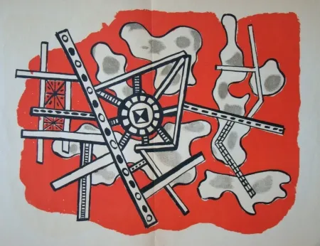 Litografia Leger - Construction sur fond rouge