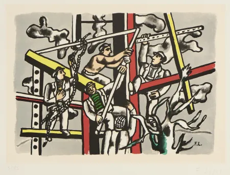 Litografia Leger - Fernad Legér (1881–1955) – Les constructeurs – Color lithograph on paper – 1950