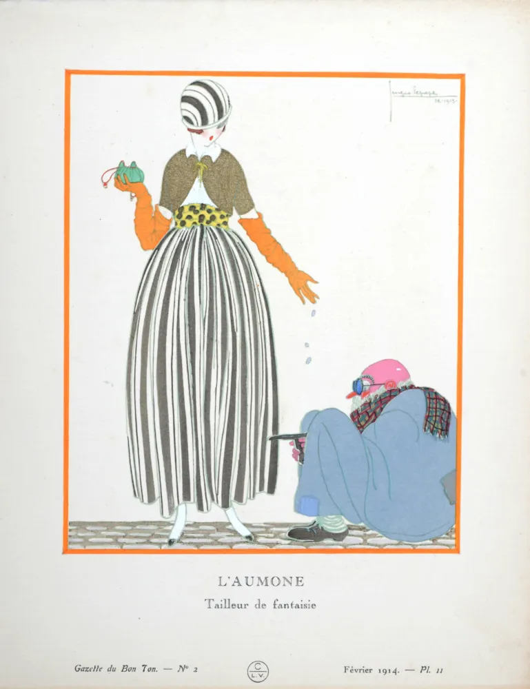 Estêncil Lepape - L'Aumône, Tailleur de fantaisie, 1914