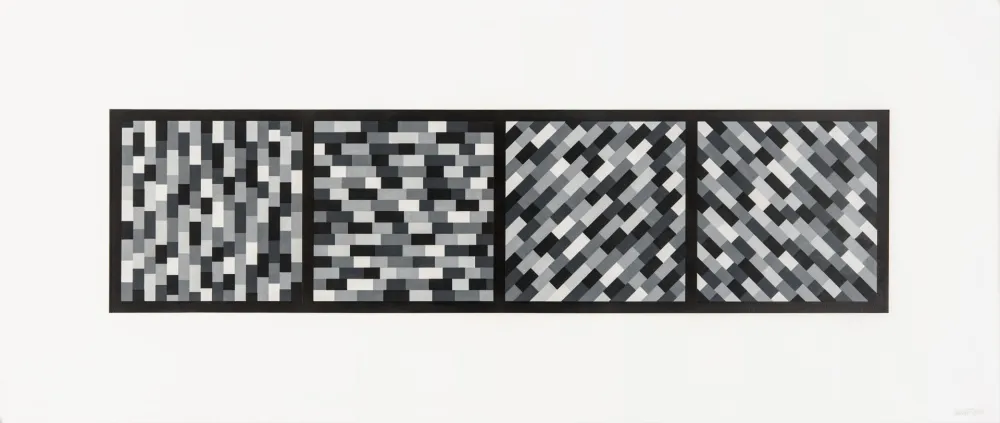 Linogravura Lewitt - Broken Gray Bands in Four Directions