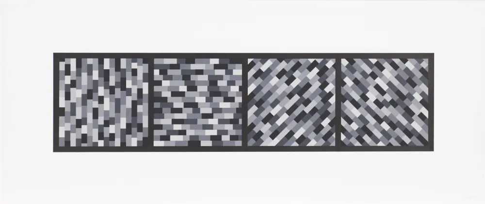Linogravura Lewitt - Broken Gray Bands in Four Directions