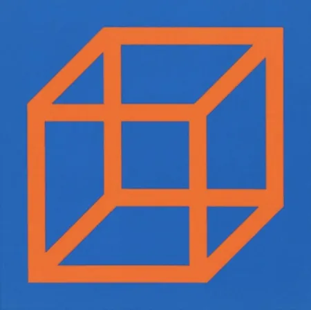 Linogravura Lewitt - Cubes in Color on Color (Blue/Orange)