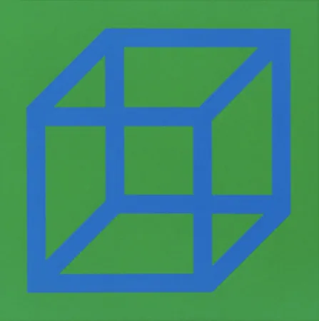 Linogravura Lewitt - Cubes in Color on Color (Green/Blue)