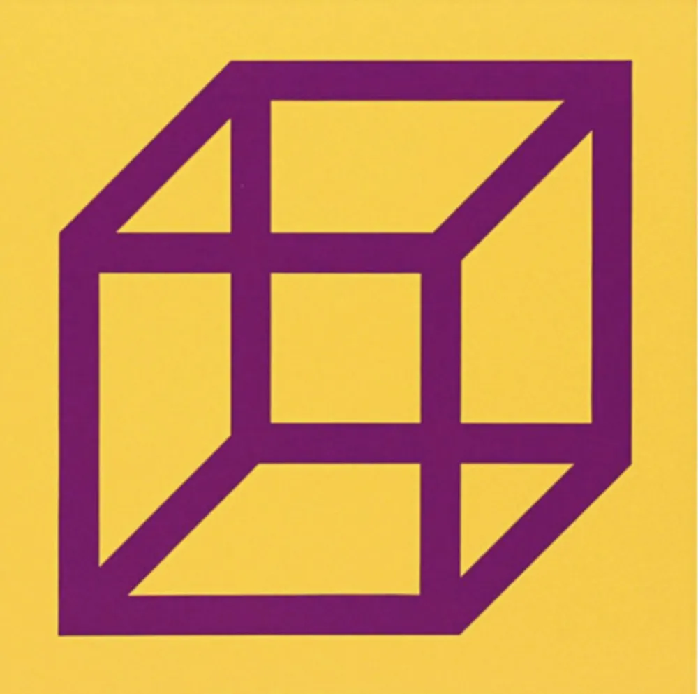 Linogravura Lewitt - Cubes in Color on Color (Yellow/Purple)