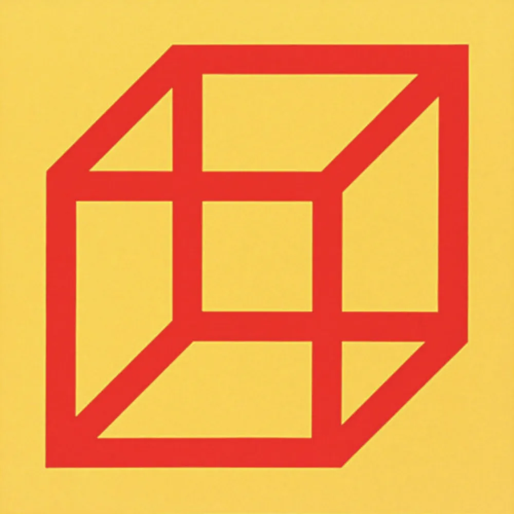 Linogravura Lewitt - Cubes in Color on Color (Yellow/Red)