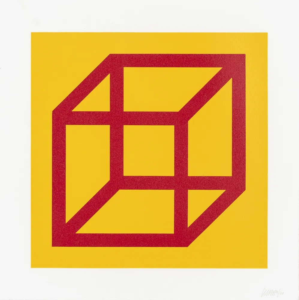 Linogravura Lewitt - Open Cube in Color on Color Plate 01 
