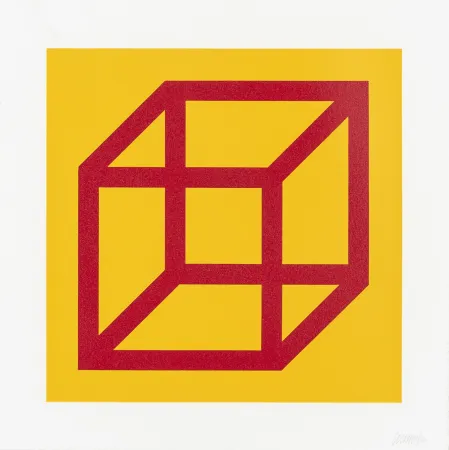 Linogravura Lewitt - Open Cube in Color on Color Plate 01 