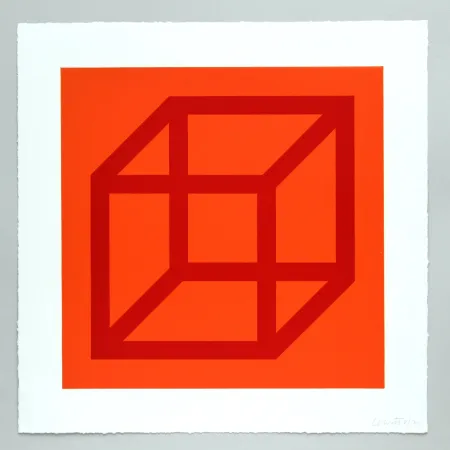 Linogravura Lewitt - Open Cube in Color on Color Plate 03