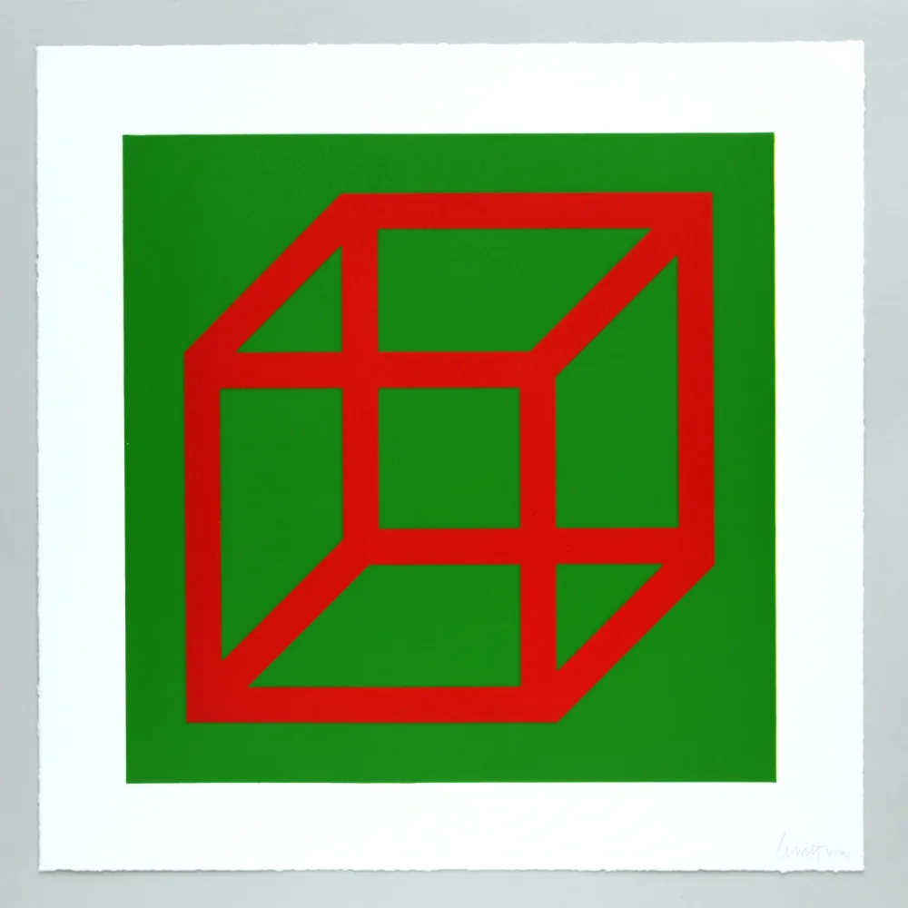 Linogravura Lewitt - Open Cube in Color on Color Plate 04