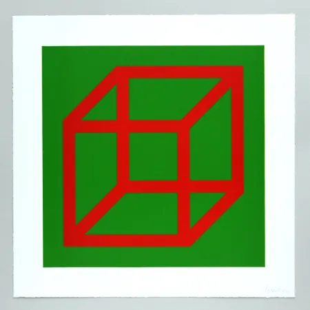 Linogravura Lewitt - Open Cube in Color on Color Plate 04