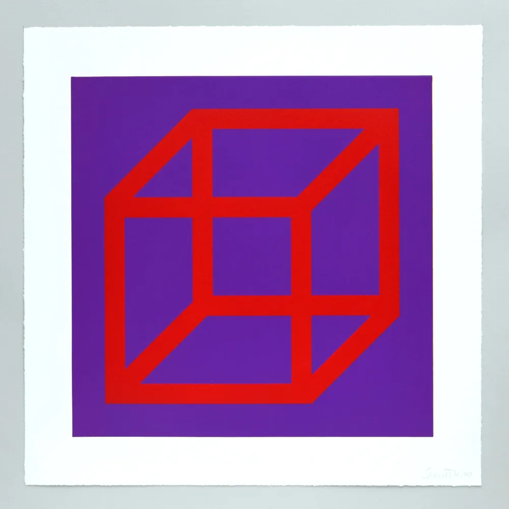 Linogravura Lewitt - Open Cube in Color on Color Plate 05
