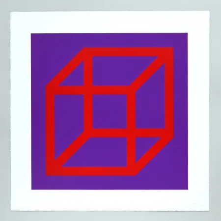 Linogravura Lewitt - Open Cube in Color on Color Plate 05