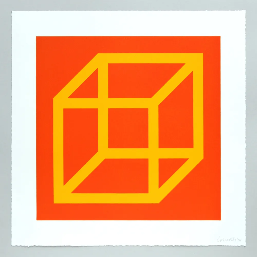 Linogravura Lewitt - Open Cube in Color on Color Plate 07
