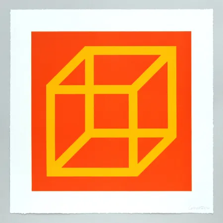 Linogravura Lewitt - Open Cube in Color on Color Plate 07