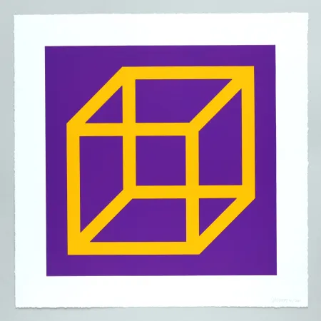 Linogravura Lewitt - Open Cube in Color on Color Plate 09