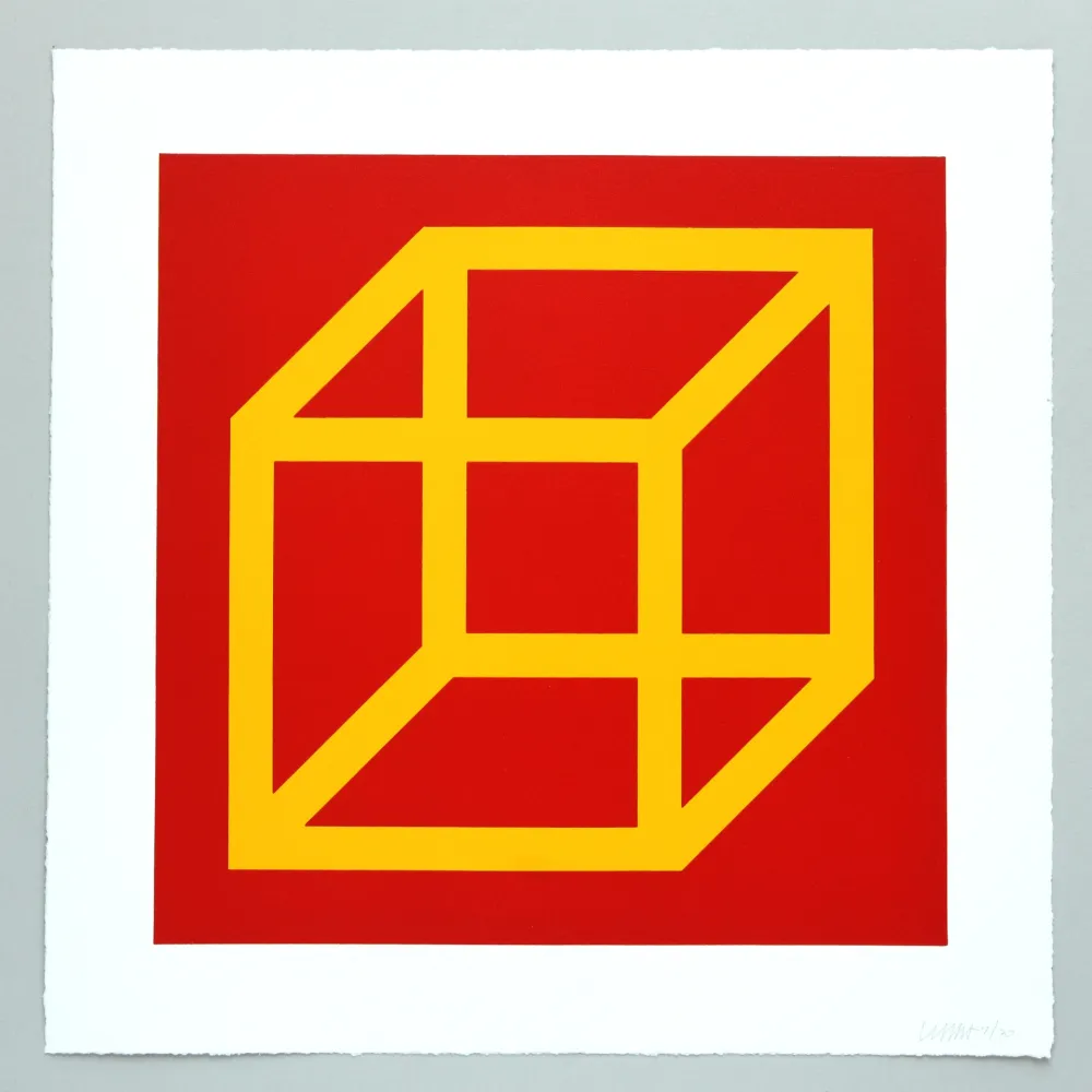 Linogravura Lewitt - Open Cube in Color on Color Plate 10