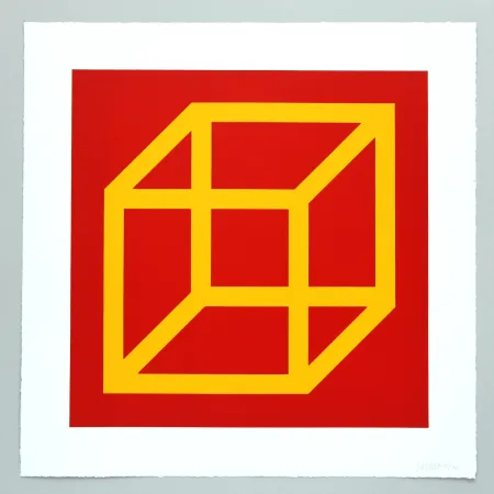 Linogravura Lewitt - Open Cube in Color on Color Plate 10