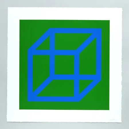 Linogravura Lewitt - Open Cube in Color on Color Plate 12