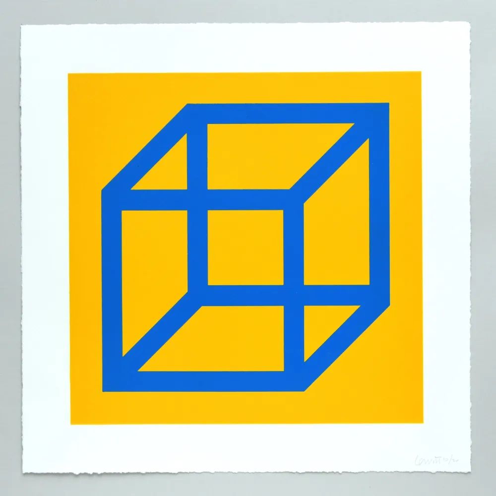 Linogravura Lewitt - Open Cube in Color on Color Plate 15