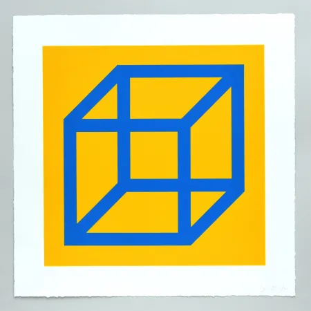 Linogravura Lewitt - Open Cube in Color on Color Plate 15