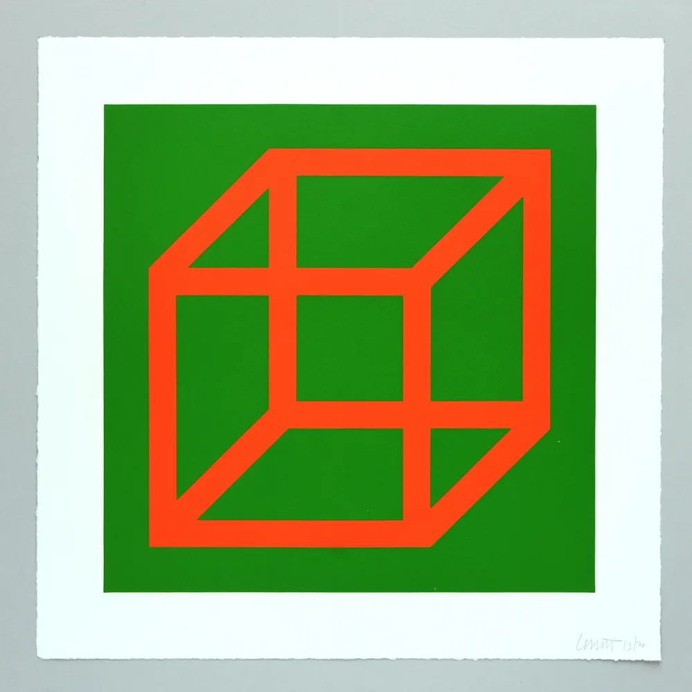 Linogravura Lewitt - Open Cube in Color on Color Plate 16