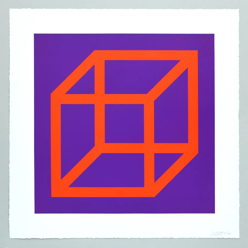 Linogravura Lewitt - Open Cube in Color on Color Plate 17