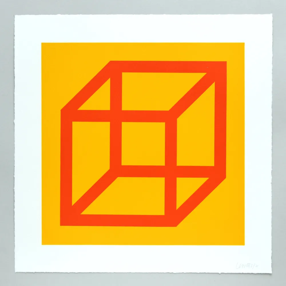 Linogravura Lewitt - Open Cube in Color on Color Plate 19