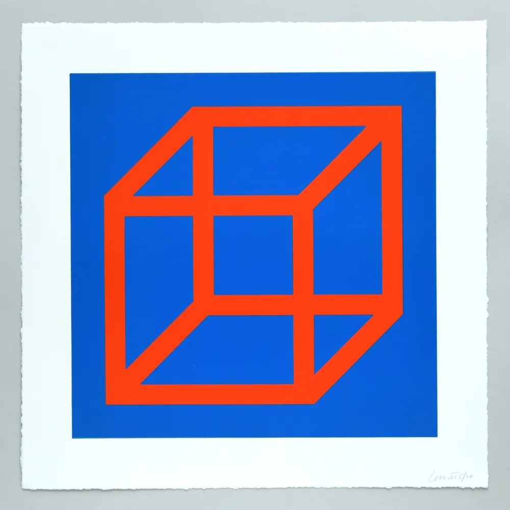 Linogravura Lewitt - Open Cube in Color on Color Plate 20