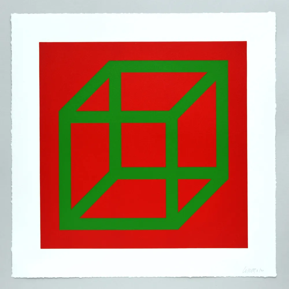 Linogravura Lewitt - Open Cube in Color on Color Plate 22