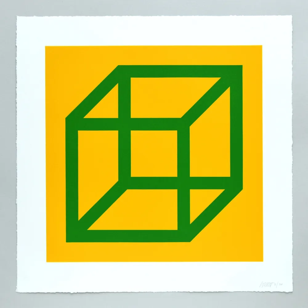 Linogravura Lewitt - Open Cube in Color on Color Plate 23