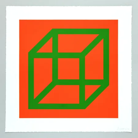 Linogravura Lewitt - Open Cube in Color on Color Plate 25