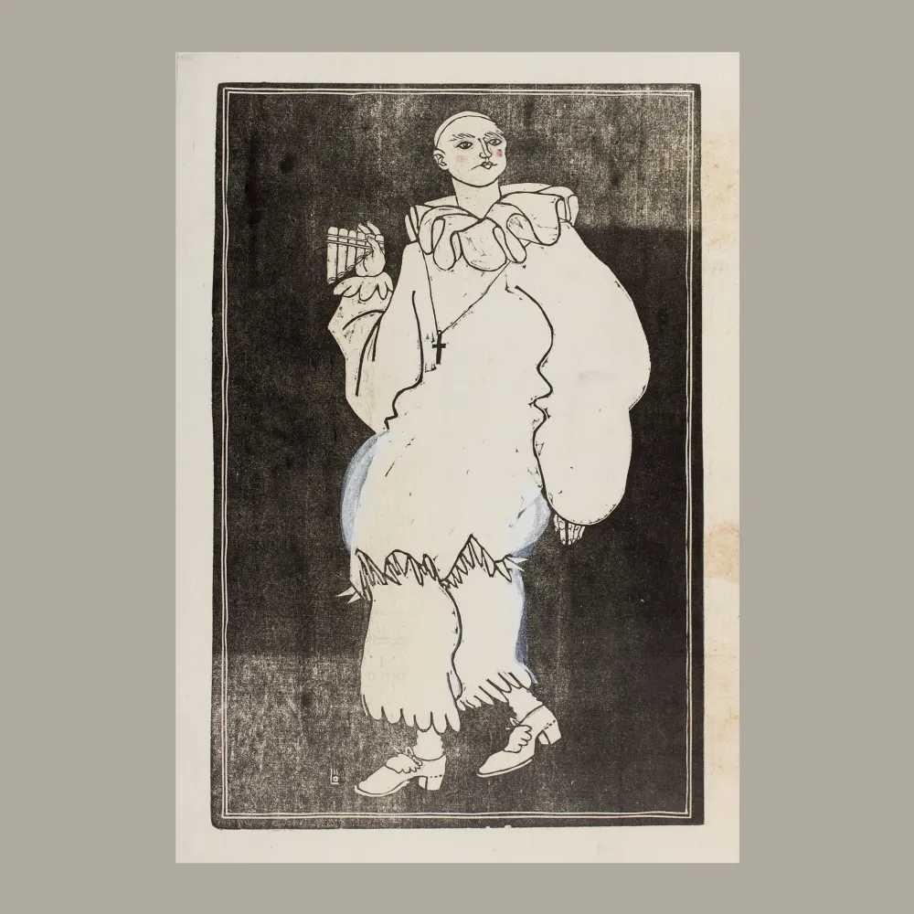 Xilogravura Löffler - Pierrot mit Syrinx (Pierrot with Syrinx)