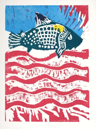 Xilogravura Lorjou - La Carpe, 1965