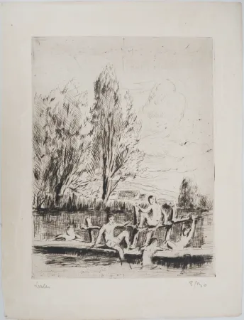 Ponta-Seca Luce - Maximilien LUCE - Baigneurs Vers 1890 - Gravure originale signée