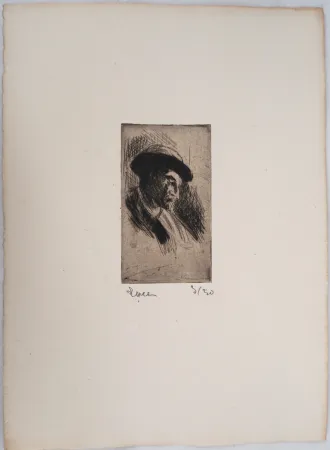 Ponta-Seca Luce - Maximilien LUCE - Etude d'un homme au chapeau, de profil droit Vers 1895 - Gravure originale signée