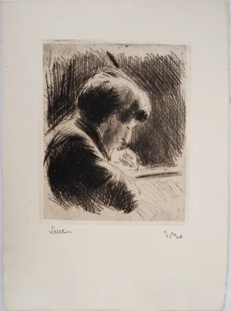 Ponta-Seca Luce - Maximilien LUCE-  Femme aux cheveux courts, profil droit Vers 1890 - Gravure originale signée