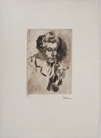 Ponta-Seca Luce - Maximilien LUCE - Homme à la cigarette ( portrait de Jean Peské) Vers 1895 - Gravure originale signée