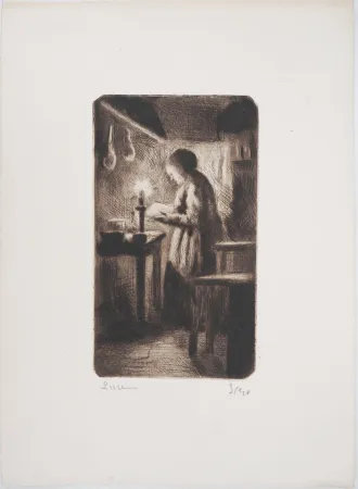 Ponta-Seca Luce - Maximilien LUCE - La cuisine (rue Cortot) Vers 1895 - Gravure originale signée