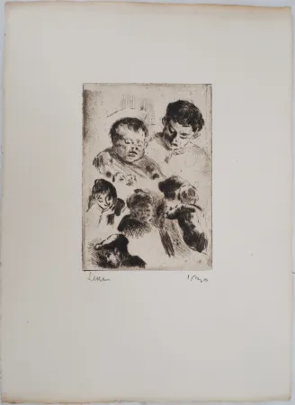 Ponta-Seca Luce - Maximilien LUCE - La famille réunie ( étude) Vers 1890 - Gravure originale signée