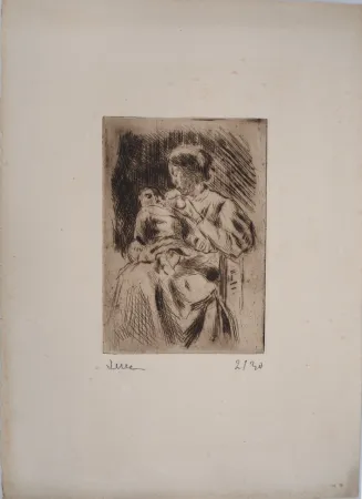Ponta-Seca Luce - Maximilien LUCE -  La Maternité : une mère et son nouveau-né La Maternité : une mère et son nouveau-né Vers 1890 - Gravure originale signée